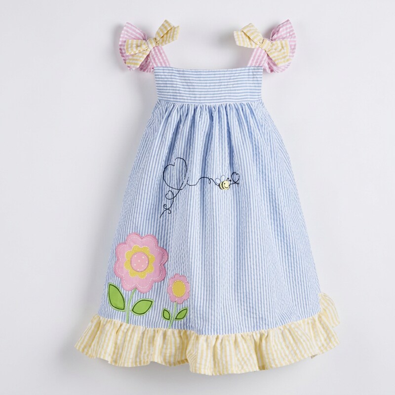 Blueberi Boulevard Baby Girls Gingham Bumblebee Sundress, Size 6-9Mo