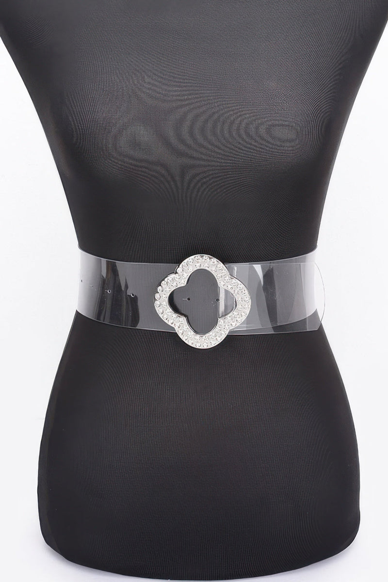 Rhinestone Metal Buckle Clear Belt