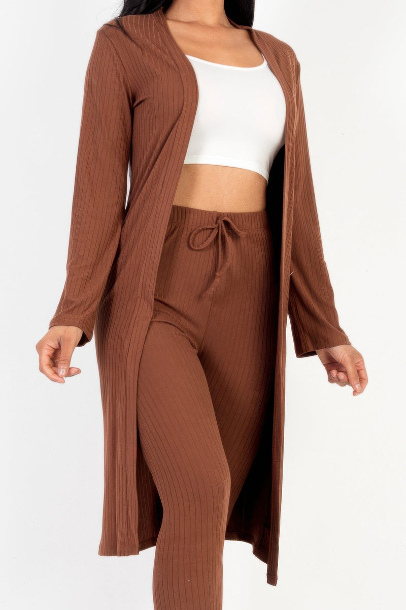 Ribbed Long Cardigan & Leggings Set
