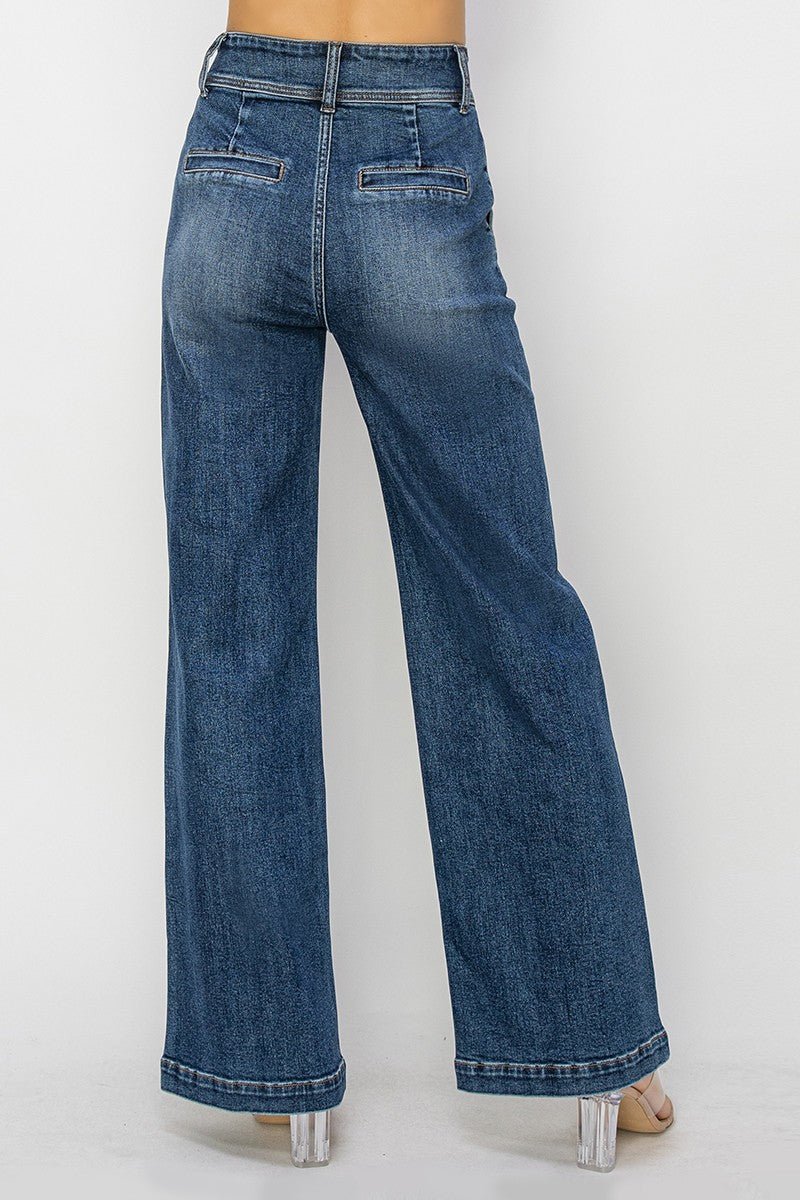 Risen High Rise Double Button Wide Leg Jeans - 9 and 15 remain