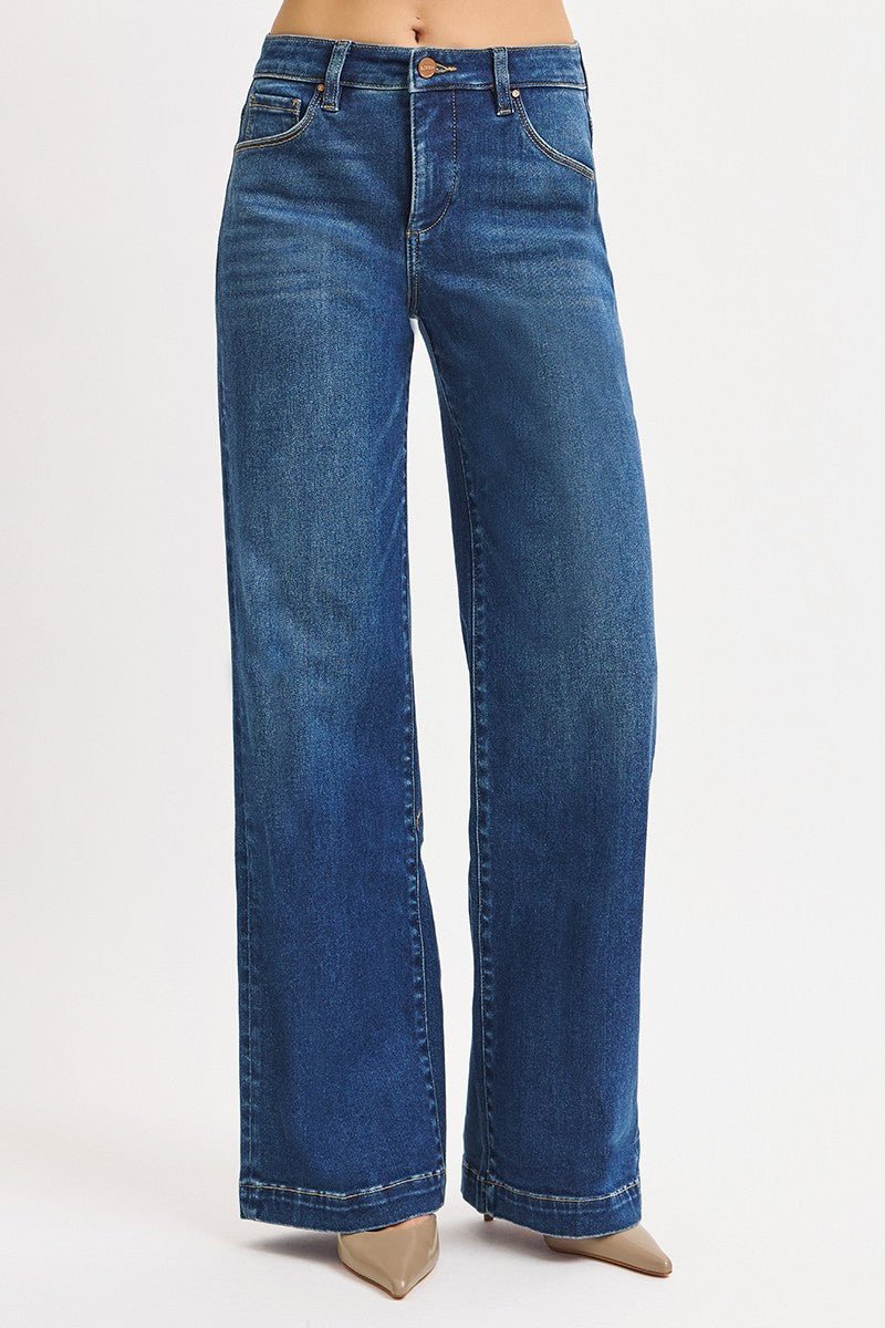 Risen Mid Rise Wide Iron Press Line Detail Jeans