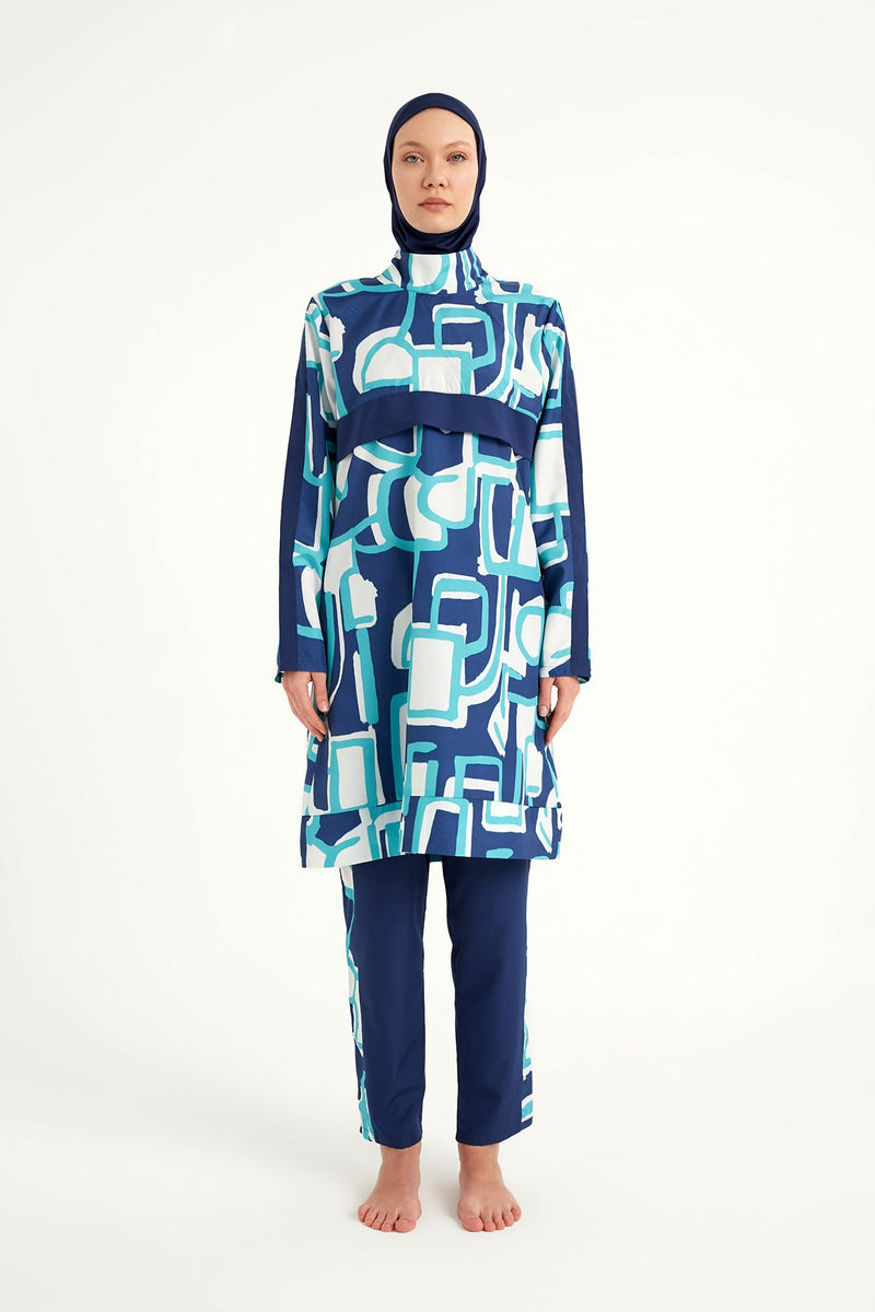 Navy Blue Full Coverage Modest Swimwear Set for Women R2513