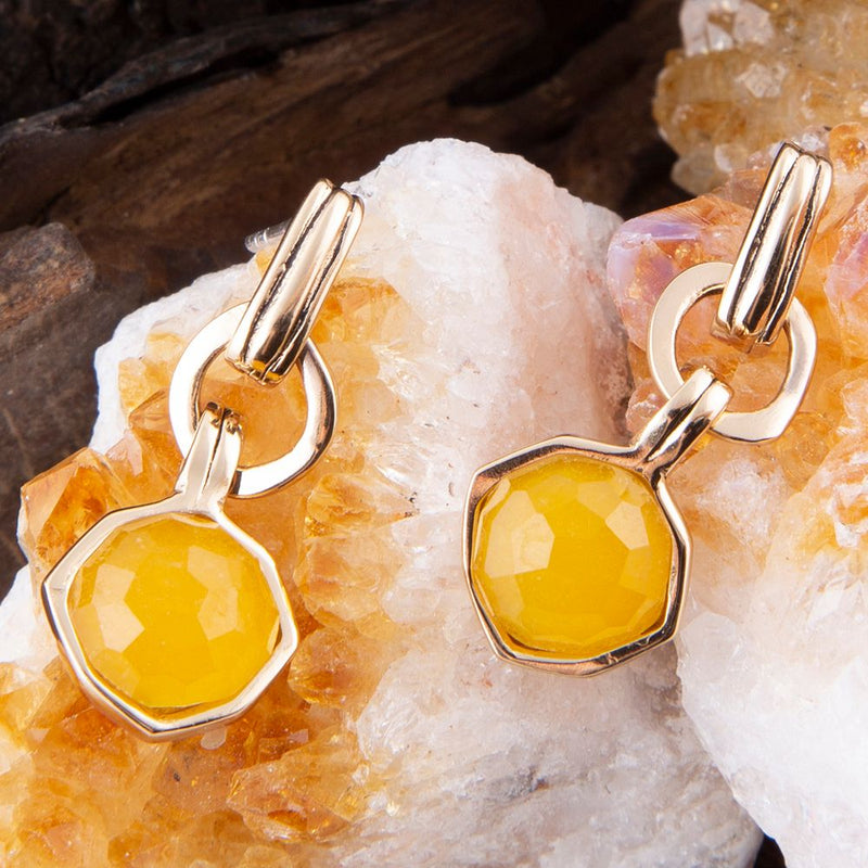River Rocks Yellow Quartz and Golden Bronze Earrings