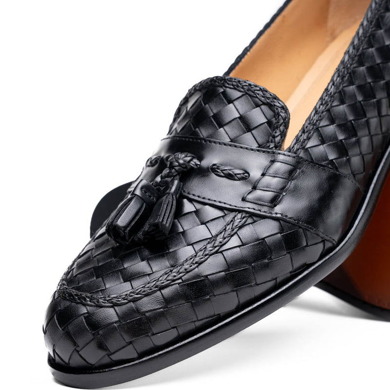 15-250-BLK RIVIERA Basketweave Calfskin Tassel Loafer, Black