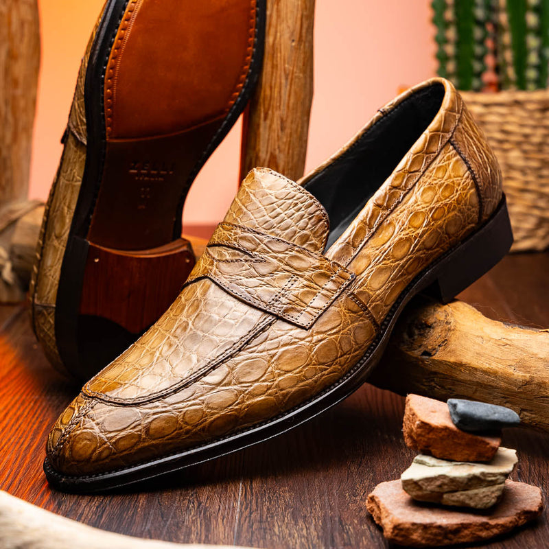 11-201-TPE ROMA Crocodile Penny Loafer, Taupe