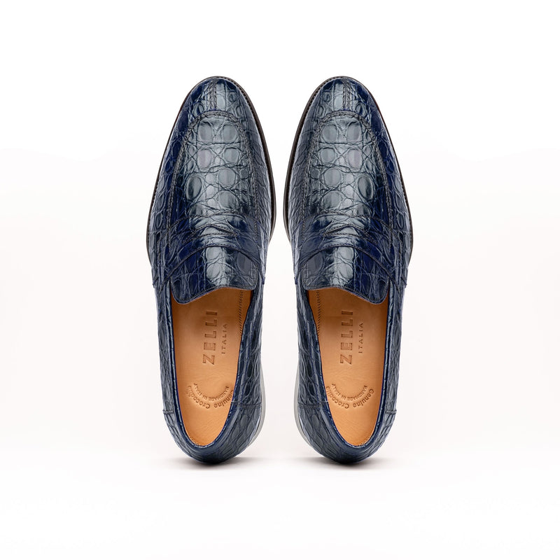 11-201-NVY ROMA Crocodile Penny Loafer, Navy