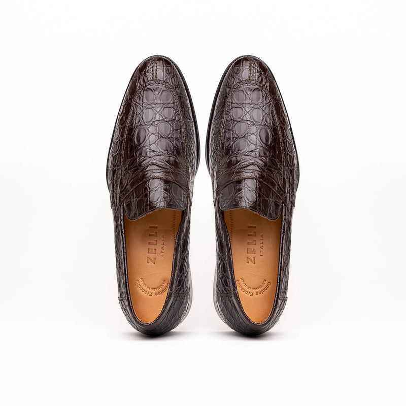 11-201-NIC ROMA Crocodile Penny Loafer, Nicotine