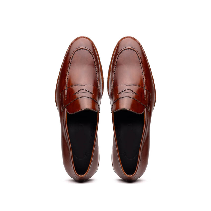 15-400-CGN ROMA Hand Burnished Calfskin Penny Loafer Cognac