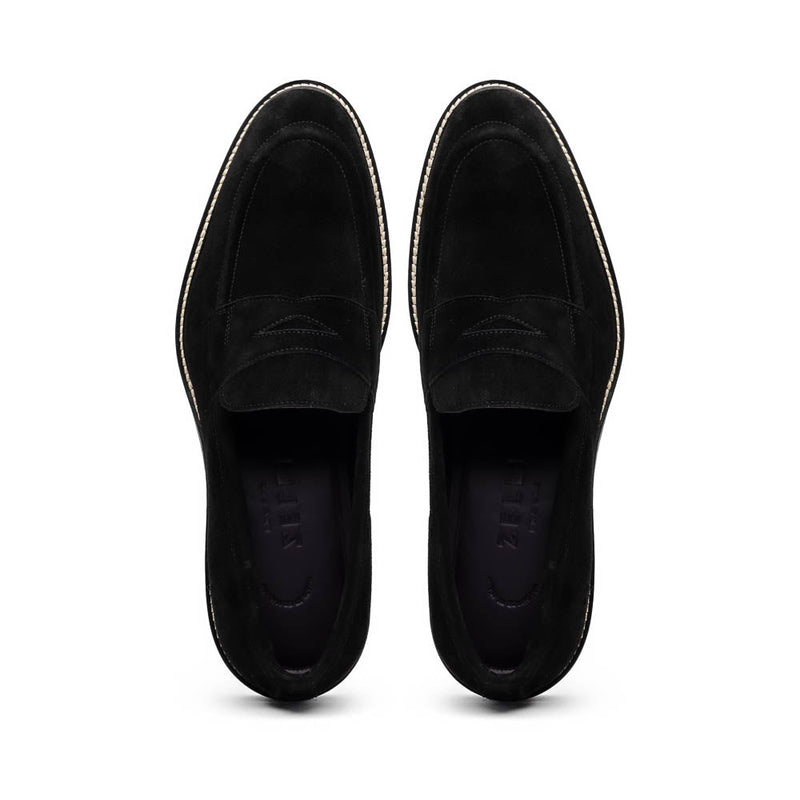 16-657-BLK ROMA Italian Suede Penny Loafers Black