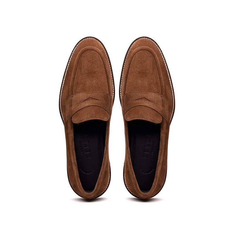 16-657-TOB ROMA Italian Suede Penny Loafers Tobacco