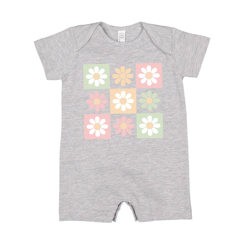 3x3 Checker Board Flowers - Shorts Romper