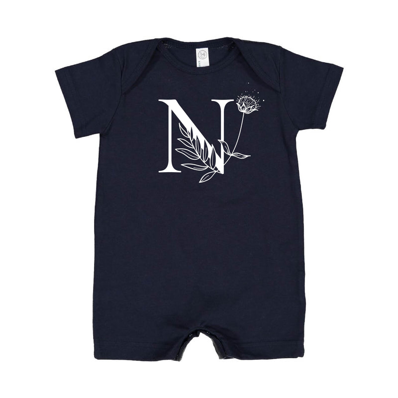 FLORAL INITIALS - Short Sleeve / Shorts - One Piece Baby Romper