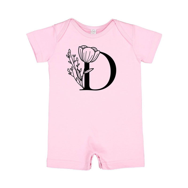 FLORAL INITIALS - Short Sleeve / Shorts - One Piece Baby Romper