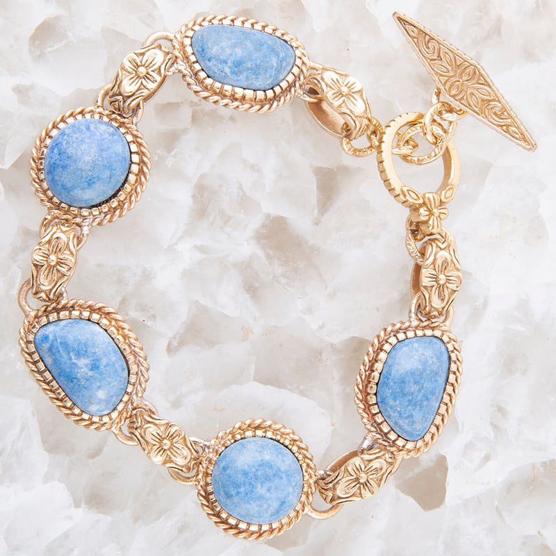 Roped Denim Blue Lapis Golden Link Bracelet