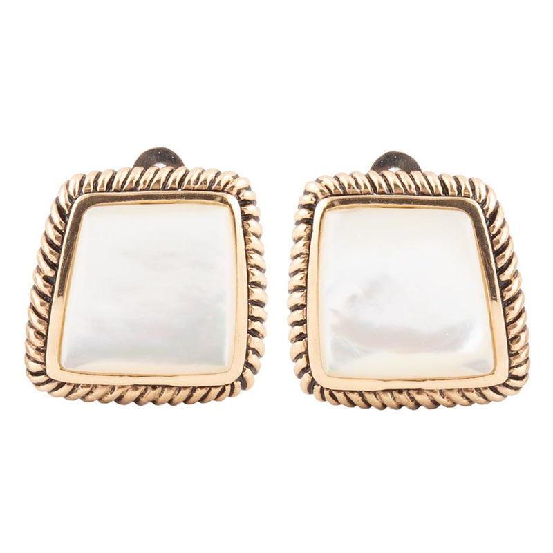 Roped Mother of Pearl Golden Clip Earrings