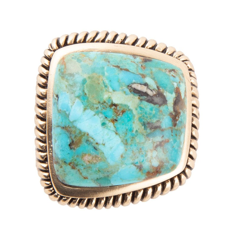 Roped Square Blue Turquoise Golden Statement Ring