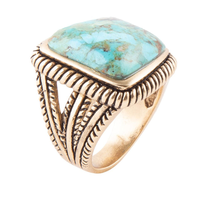 Roped Square Blue Turquoise Golden Statement Ring