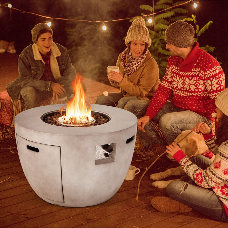 Round 50000 BTU Concrete Propane Fire Pit Table With Lava Rocks & PVC Cover, 36" (SAK91783)