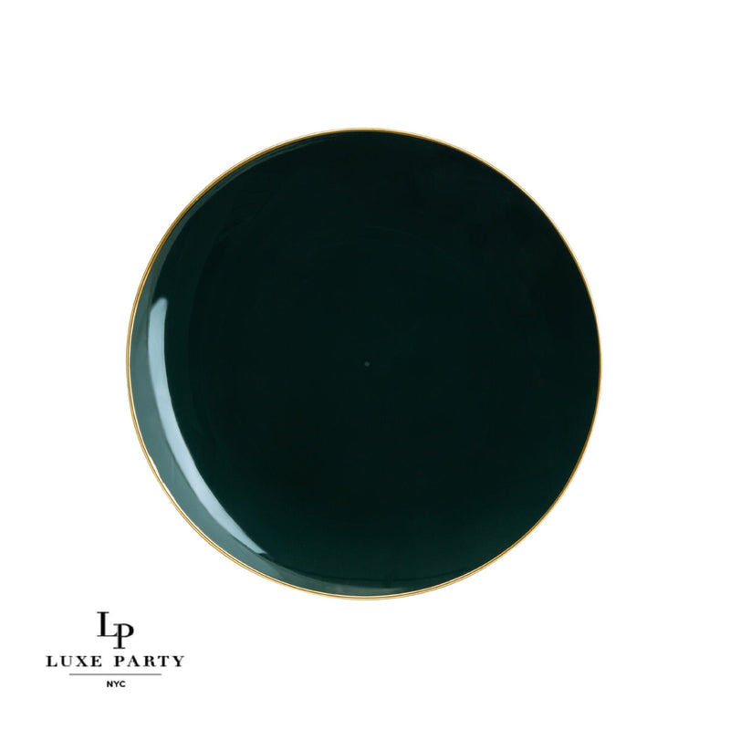 Round Emerald Green and Gold Plastic Plates | 10 Pack