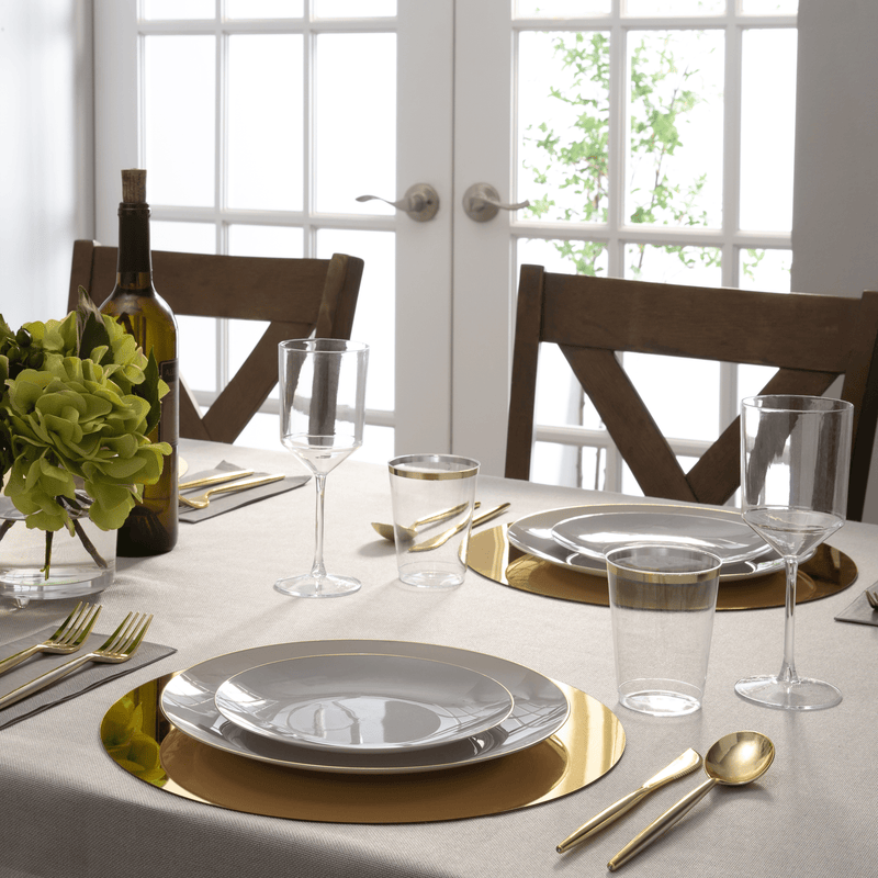 Round Grey and  Gold Plastic  Plates | 10 Pack