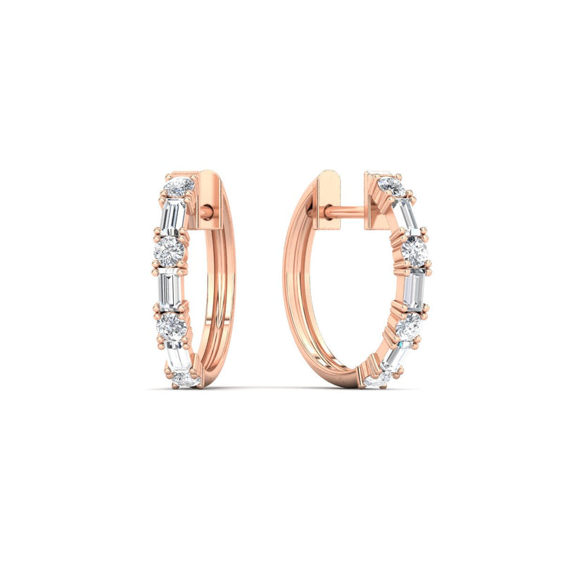Round And Baguette Huggie Earrings