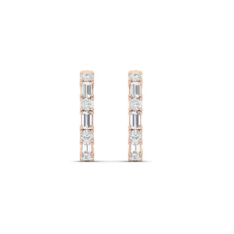 Round And Baguette Huggie Earrings