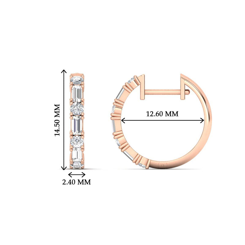 Round And Baguette Huggie Earrings