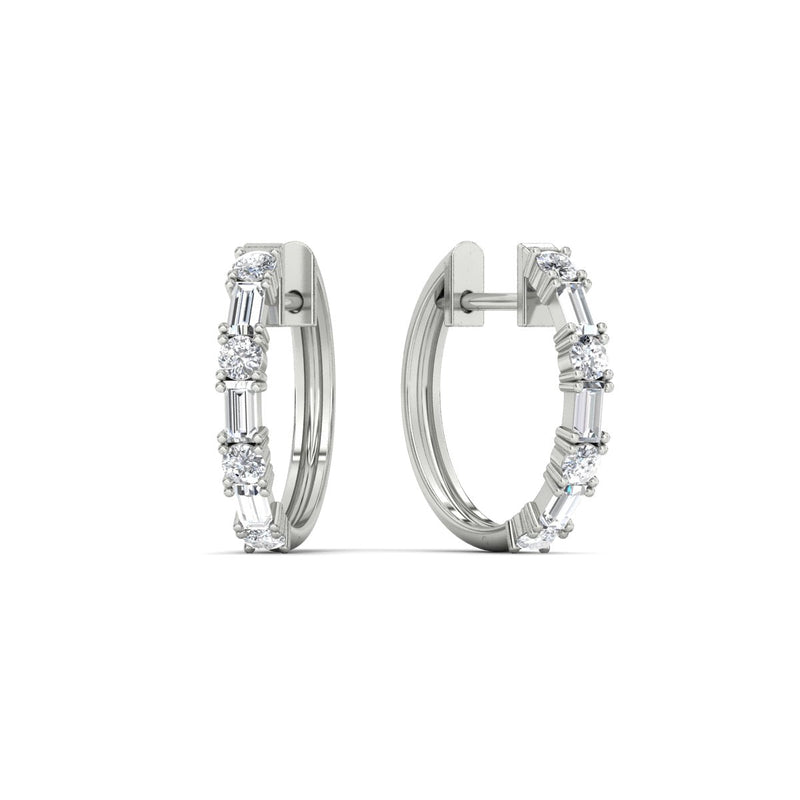 Round And Baguette Huggie Earrings
