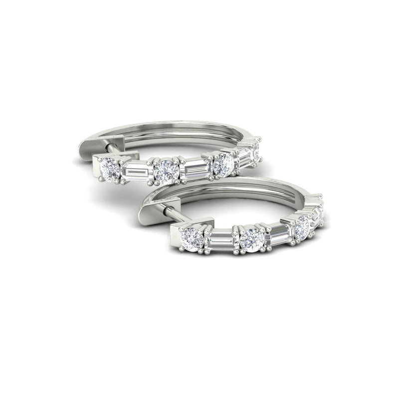 Round And Baguette Huggie Earrings