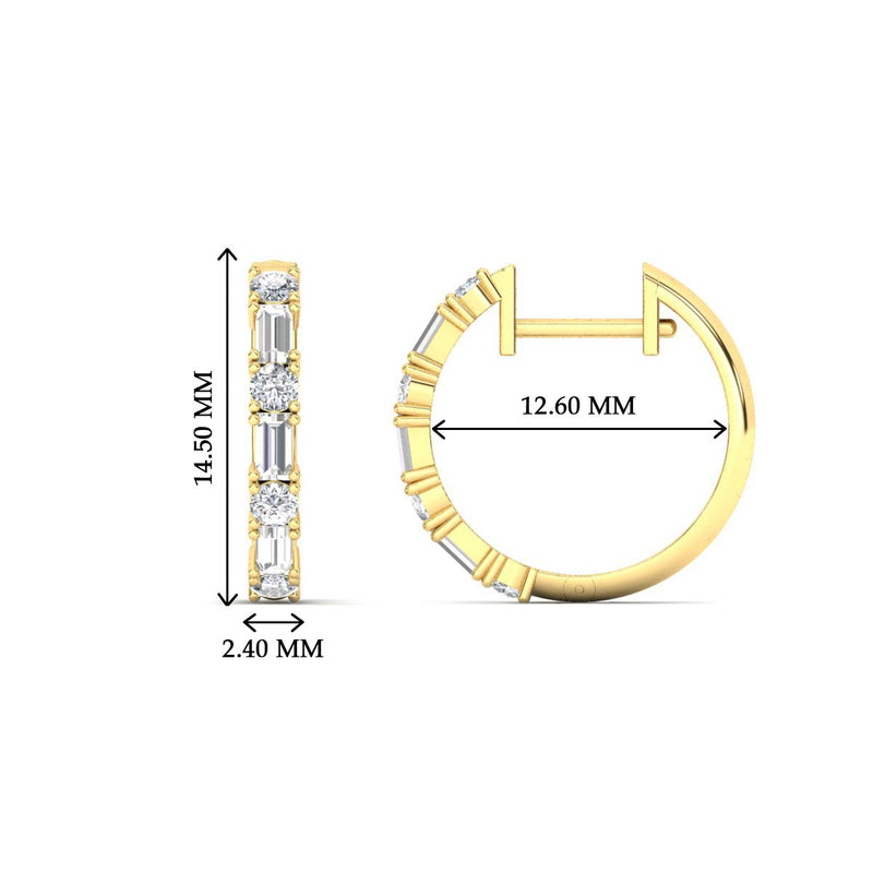 Round And Baguette Huggie Earrings