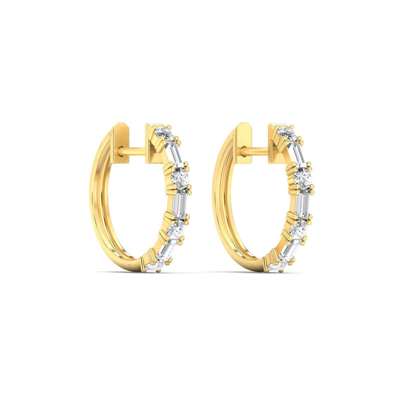 Round And Baguette Huggie Earrings