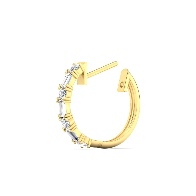 Round And Baguette Huggie Earrings