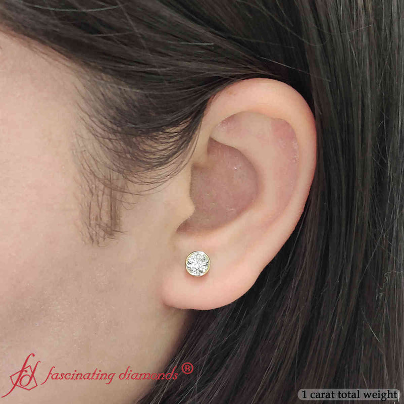 Bezel-Set Brilliant Round Diamond Solitaire Stud Earrings (1.00ct - 5.00ct)