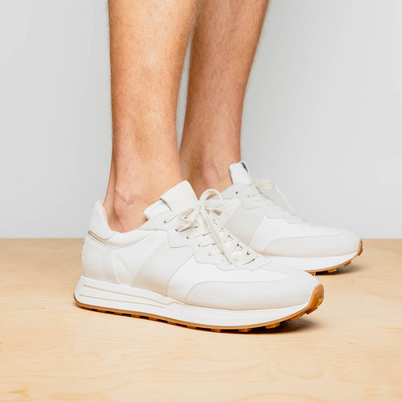 66-265-WHT ROXI Suede & Calfskin Sneaker, White