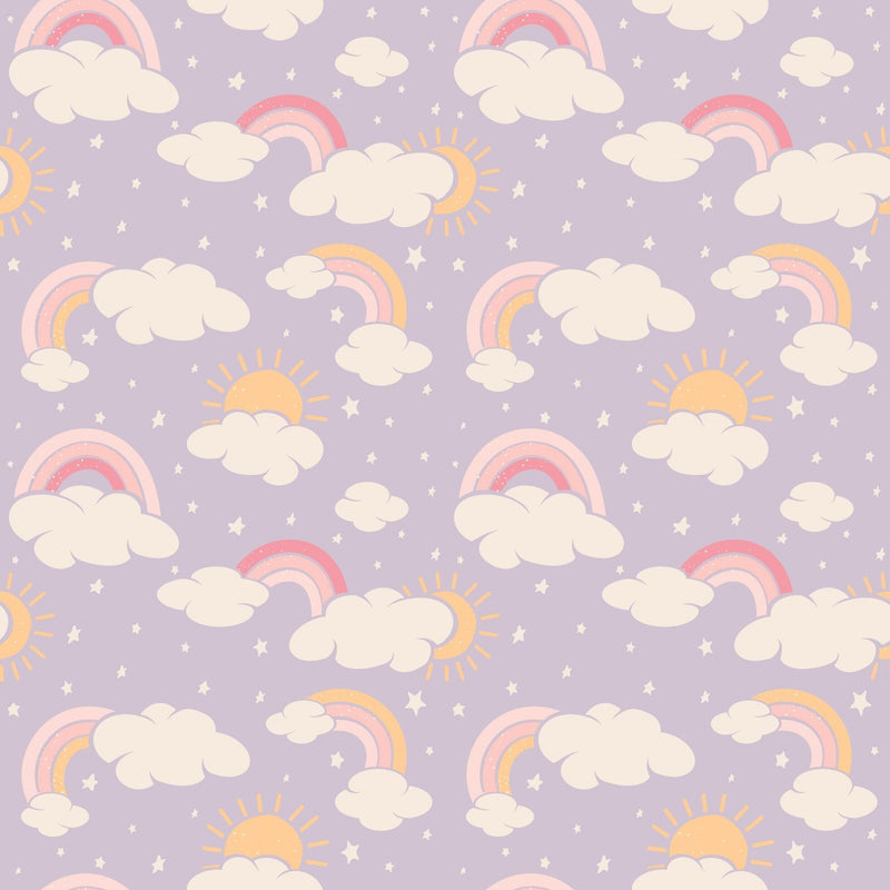 Lavender Rainbows and Clouds Smocked Vintage Dress