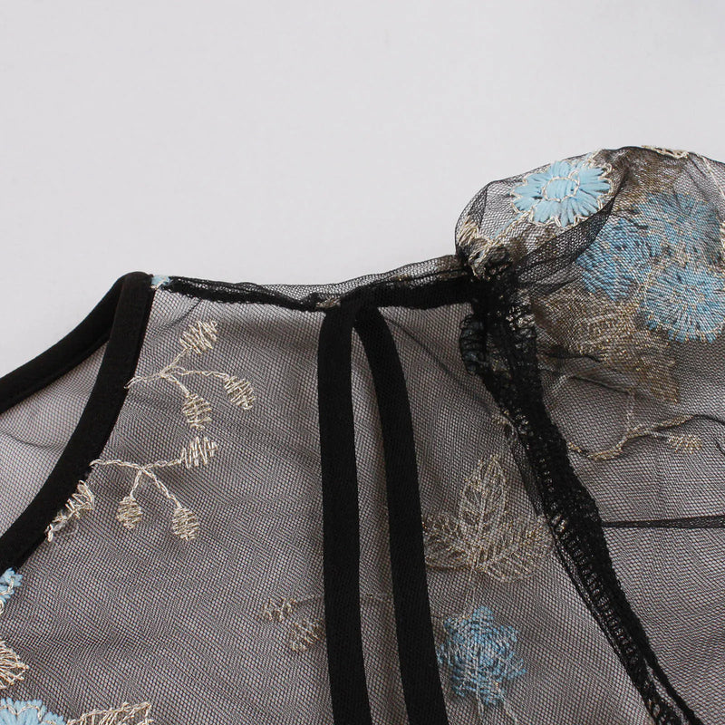 Elegant 1950s Embroidered Mesh Retro Party Dress