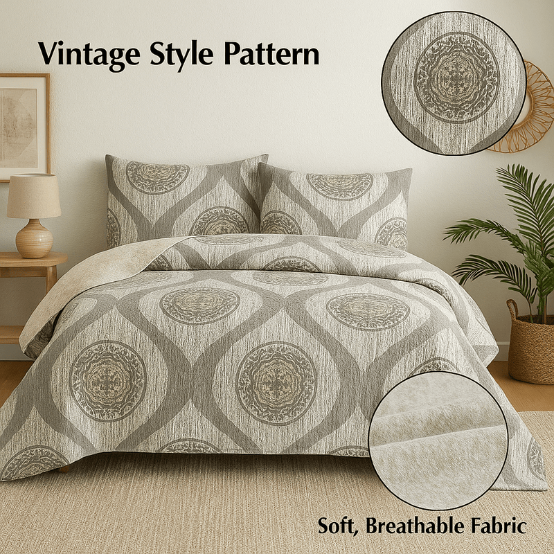DaDa Bedding Rustic Grey Mosaic Distressed Medallion Reversible Quilted Bedspread Set (SD16299)