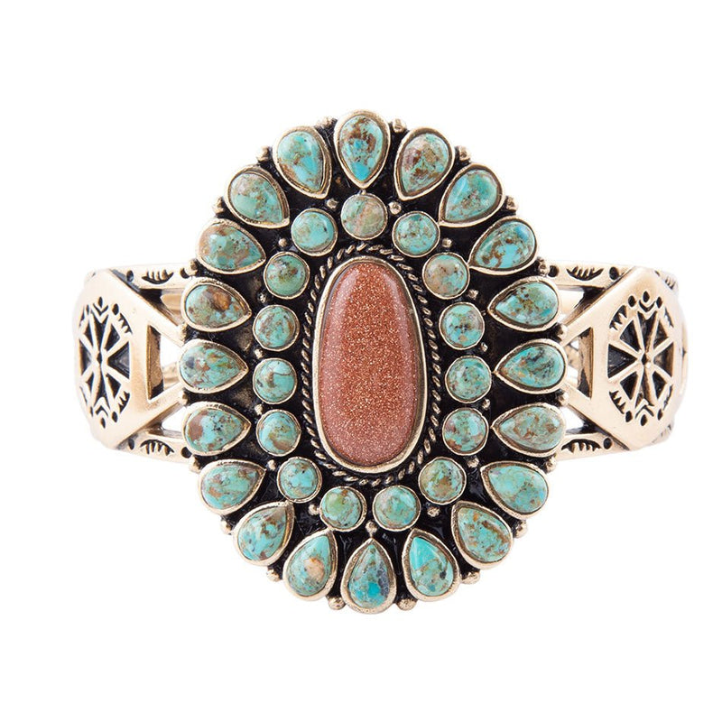 Sedona Blue Turquoise Goldtone Statement Cuff Bracelet