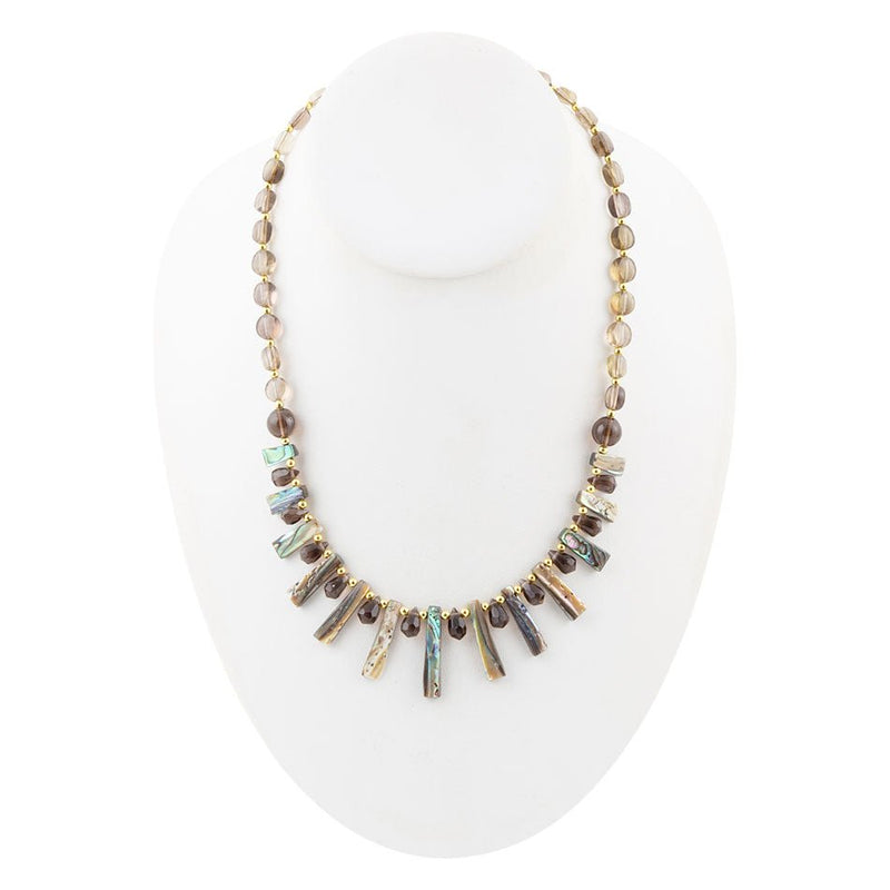 Sepia Sea Green Abalone Statement Golden Necklace