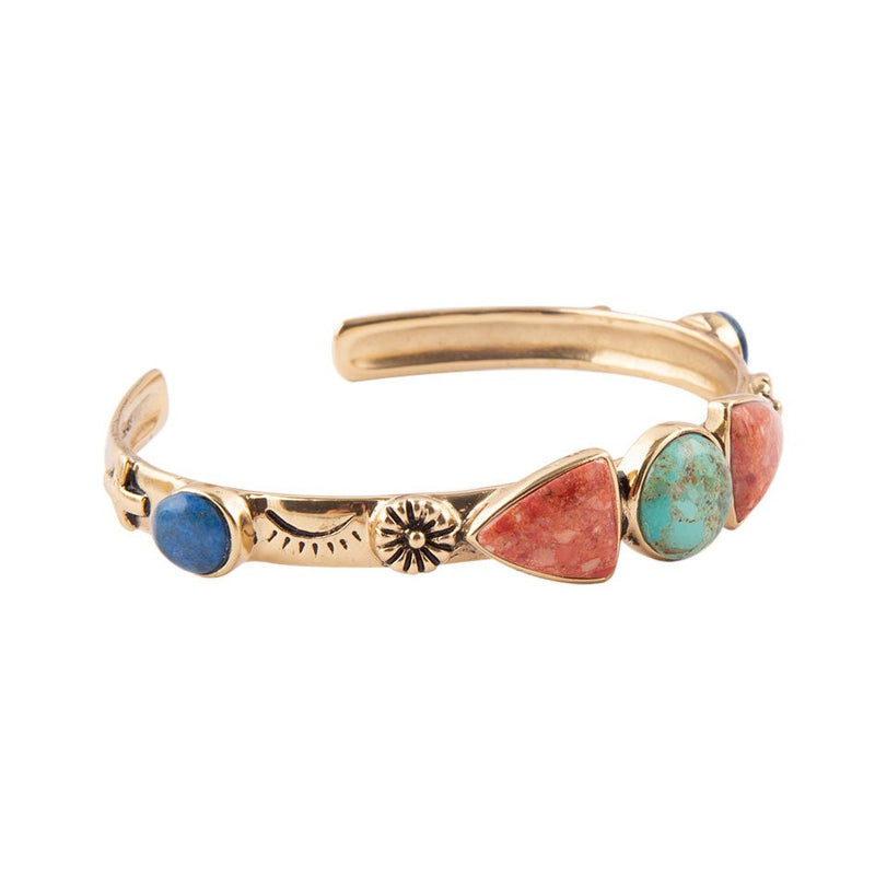 Shades of Multi Stone Golden Cuff Bracelet
