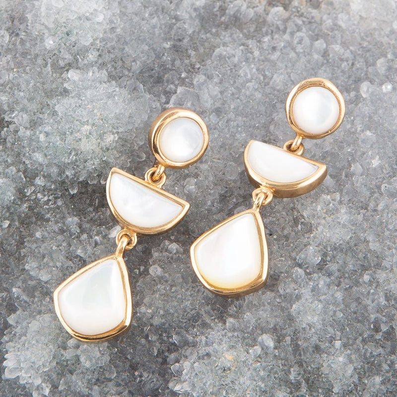 Shaped in White Mother of Pearl Golden Post Earrings
