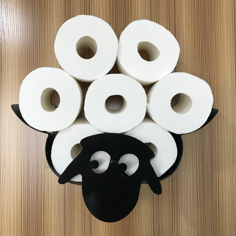 Sheep Toilet Paper Roll Holder Bathroom Wall Mounted Loo Rolls Storage Metal Rack Mount Hold Up 7 Rolls Novelty Animal Decorative Toilet Paper Holders Tissue Paper Storage Stand Wall Mount Iron Tissue Basket Sheep Art Decoration Bathroom House Office