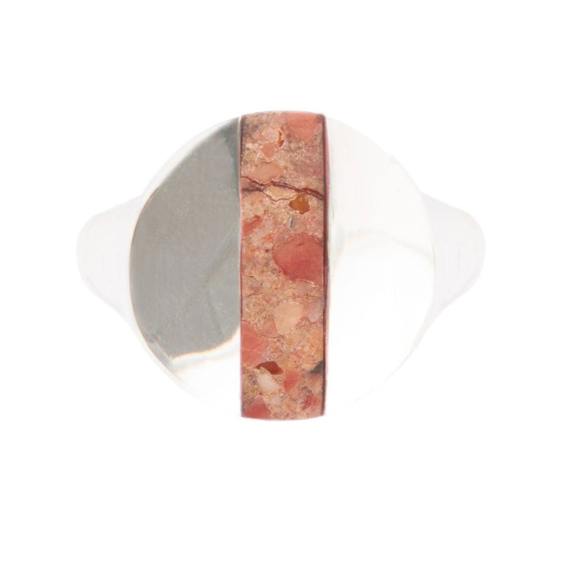 Signet Orange Sponge Coral and Sterling Silver Circle Ring