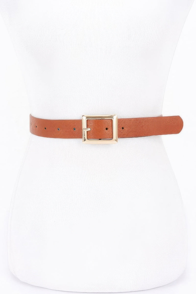 Simple Square Buckle Faux Leather Belt