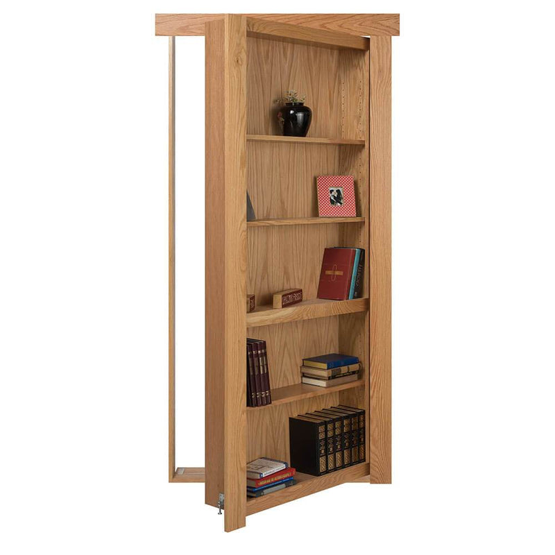Single Flush Mount Oak Hidden Bookcase Door