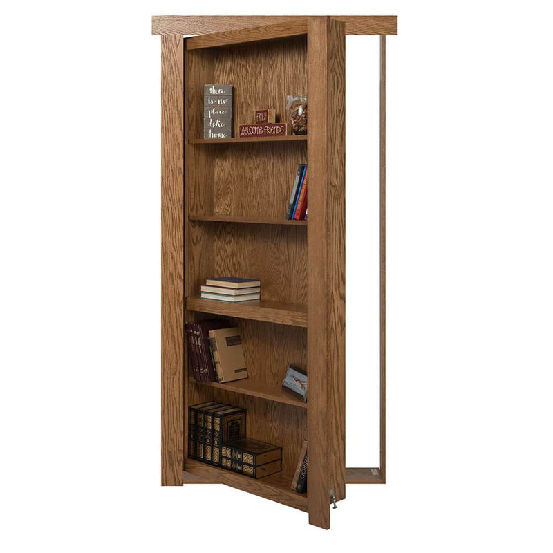 Single Flush Mount Oak Hidden Bookcase Door