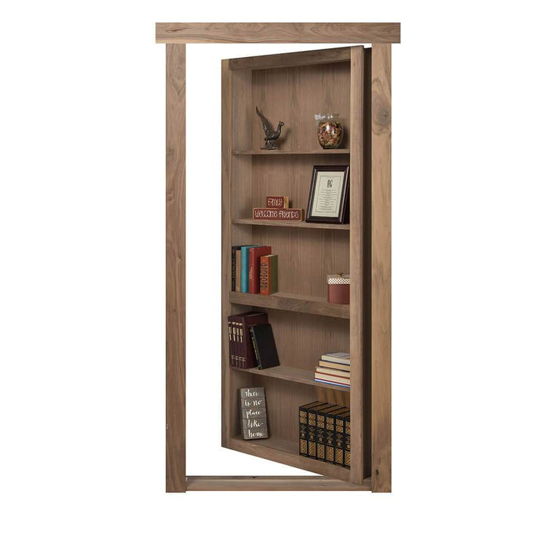 Single Flush Mount Walnut Hidden Bookcase Door