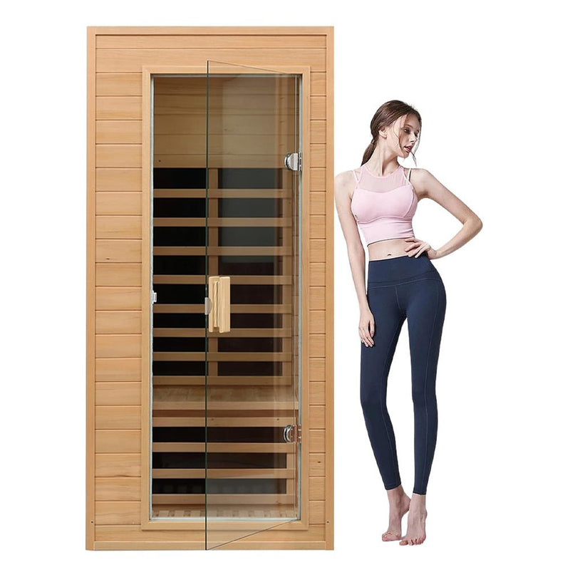 Thermora Premium 1-Person Indoor Low EMF FAR Infrared Heat Hemlock Wood Personal Home Spa Sauna, 1200W (SAK27463)