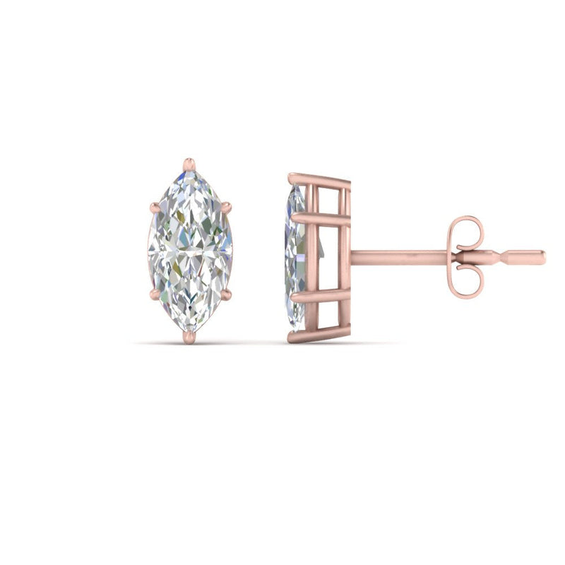 6 Prong Marquise Diamonds Solitaire Stud Earring in Basket Setting
