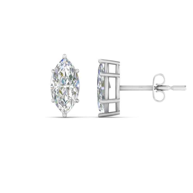 6 Prong Marquise Diamonds Solitaire Stud Earring in Basket Setting